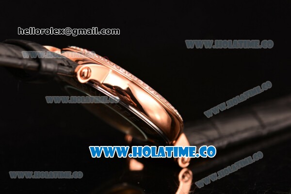 Patek Philippe Calatrava Swiss ETA 2824 Automatic Rose Gold Case with Roman Numeral/Diamonds Markers Diamonds Bezel and Black Dial - Click Image to Close
